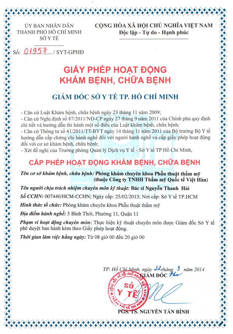 Giấy Phép Hoạt Động Việt – Hàn - Bs Nguyễn Thanh Hải