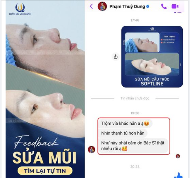 Trăm lời quảng cáo không bằng một chiếc feedback siêu chân thực từ khách hàng trải nghiệm thực tế tại Thẩm mỹ Vũ Quang.