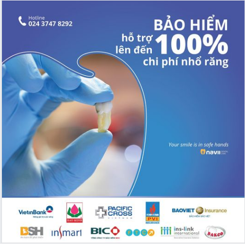  Bảo hiểm hỗ trợ lên đến 100% CHI PHÍ NHỔ RĂNG tại Navii Dental Care