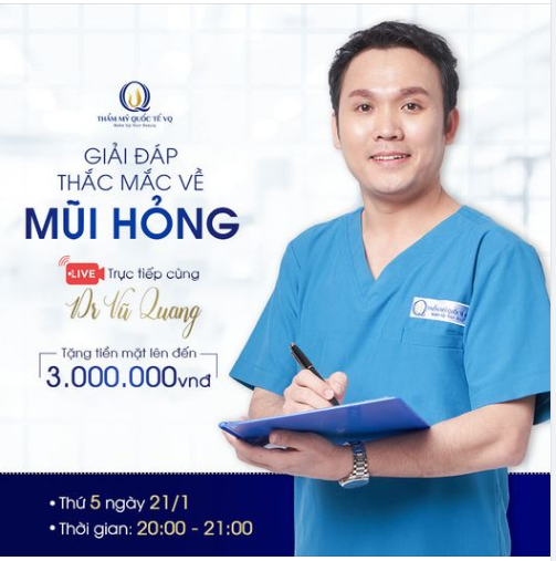 Nâng mũi để đẹp đã khó, sửa mũi hỏng còn khó hơn. Livestream GIẢI ĐÁP THẮC MẮC SỬA MŨI HỎNG cùng Dr Vũ Quang, tặng tiền mặt tới 3.000.000 VNĐ.