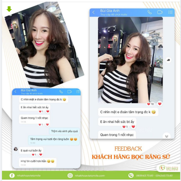 "Em vui lắm luôn ý. Giờ tự tin cười hơn hẳn" - đó là chia sẻ từ bạn khách hàng sau khi trải nghiệm dịch vụ thẩm mỹ răng sứ tại nha khoa Việt Smile.