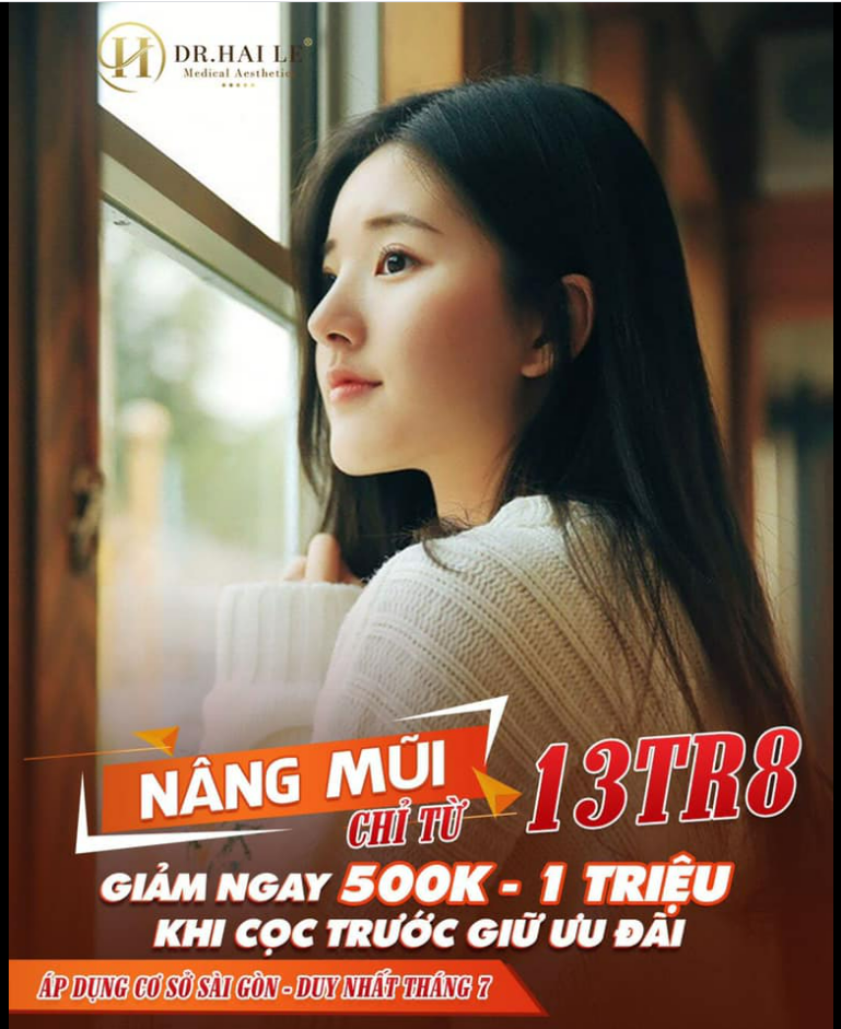Nâng mũi chỉ từ 13TR8 Giảm thêm 500k-1 TRIỆU khi cọc trước giữ ưu đãi Áp dụng Cơ sở Sài Gòn.