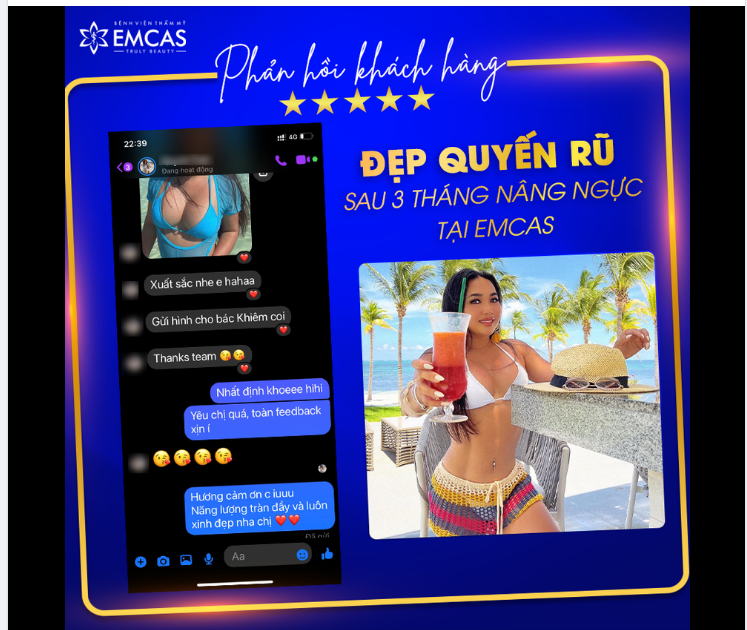 ĐẸP QUYẾN RŨ SAU 3 THÁNG NÂNG NGỰC TẠI EMCAS