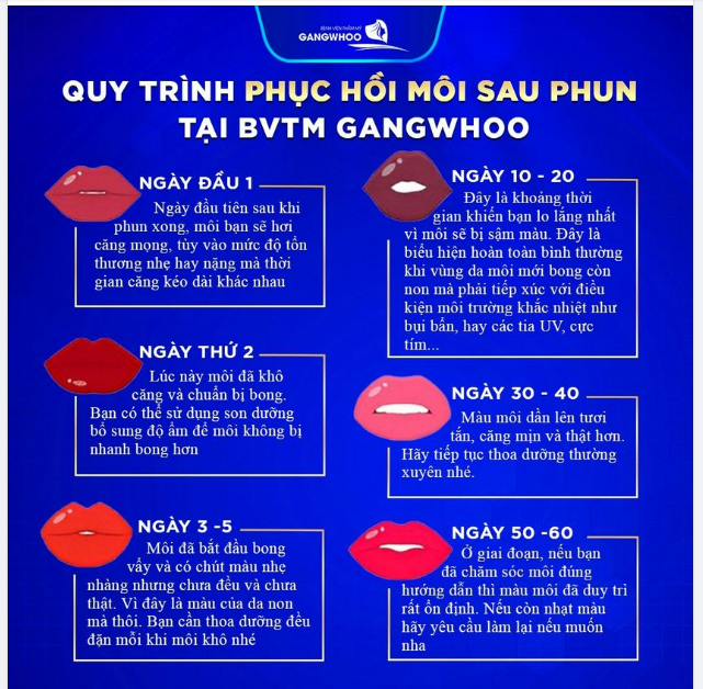 QUY TRÌNH PHỤC HỒI MÔI SAU KHI PHUN TẠI BVTM GANGWHOO