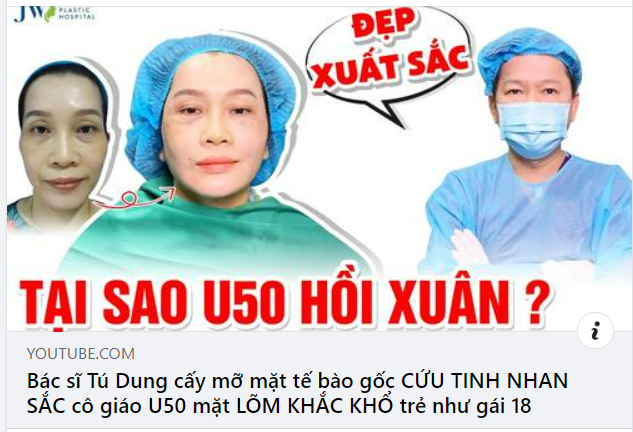Bác sĩ Tú Dung cấy mỡ mặt tế bào gốc CỨU TINH NHAN SẮC cô giáo U50 mặt LÕM KHẮC KHỔ trẻ như gái 18