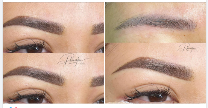 Dáng chân mày cũ, ngang và ngắn, mực trổ xanh đã được các bạn chuyên viên xử lý màu , định hình lại khung và dáng chân mày phù hợp hơn .