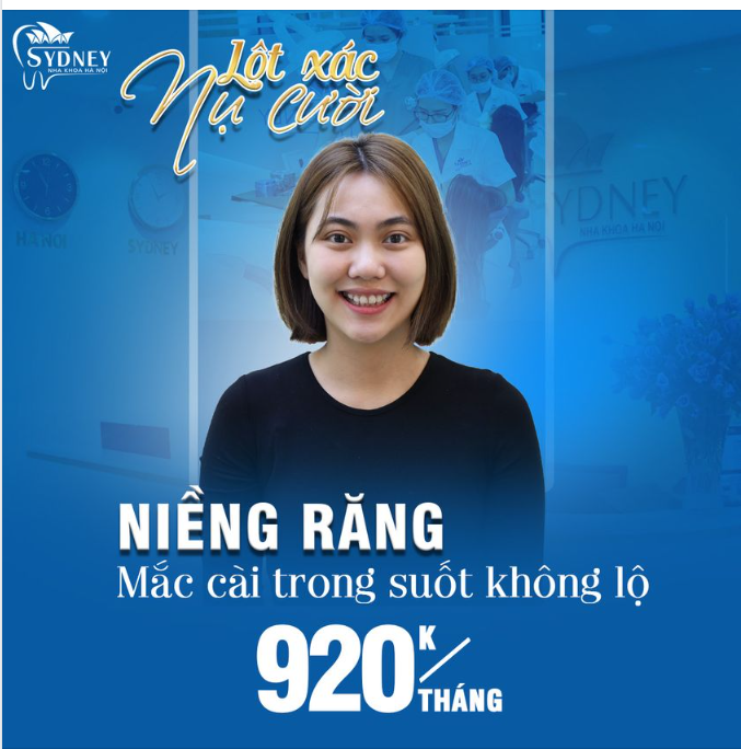 Niềng răng mắc cài trong suốt trả góp 0%, chỉ 920k/ tháng