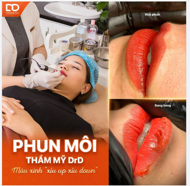 Phun môi Thẩm mỹ DrD - Màu xinh "xỉu up xỉu down"  Màu môi sau phun chuẩn nhất là lúc bong da xong!