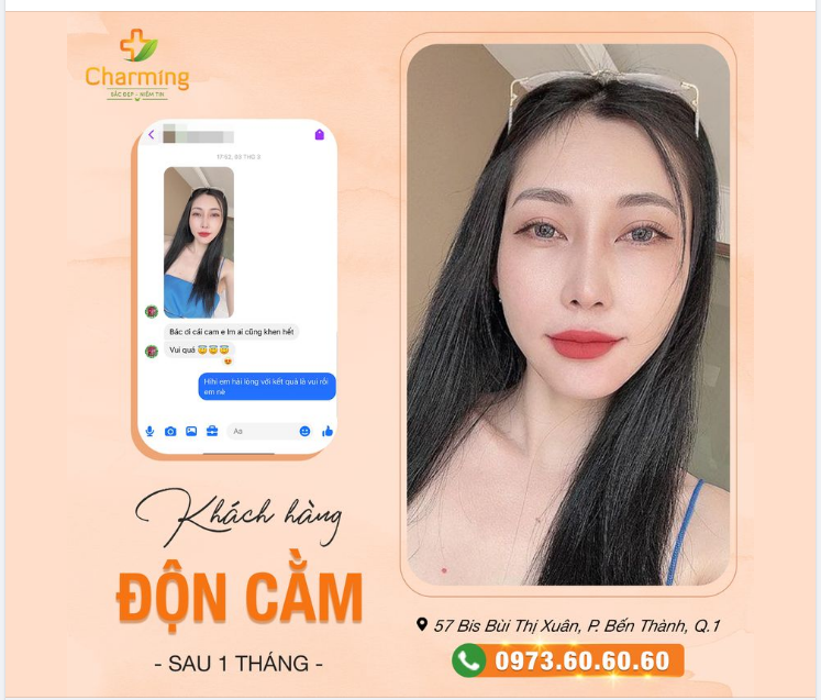 Chị khách gửi feedback đến nhà Charming kèm theo chia sẻ cực đáng yêu: “Bác ơi cái cằm em làm ai cũng khen hết.”