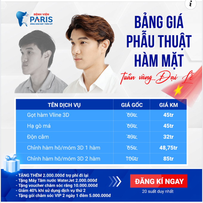 "TIẾT LỘ" BẢNG GIÁ TUẦN VÀNG CHỈNH HÀM MẶT "HỜI" CHƯA TỪNG CÓ