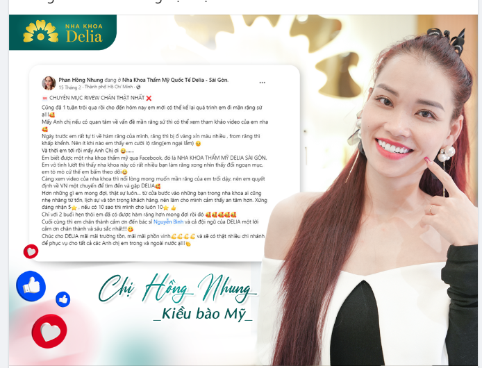 Đó là những lời chia sẻ hết sức chân thật từ chị Hồng Nhung (Kiều bào Mỹ) sau khi được đội ngũ bác sĩ Delia kiến tạo nụ cười mới.