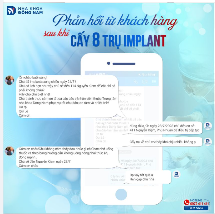 Nha khoa Đông Nam tự hào là địa chỉ trồng răng Implant hàng đầu, tiếp nhận điều trị thành công cho cả những ca khó.