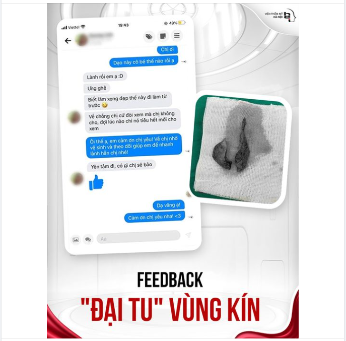 Feedback khách hàng sau khi trải nghiệm Dịch vụ trẻ hóa cô bé tại Viện thẩm mỹ Hà Nội.