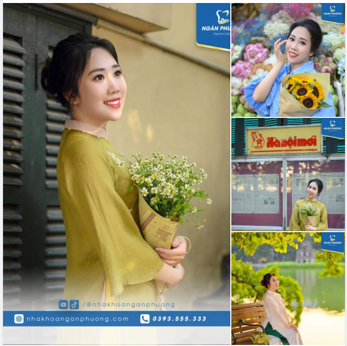 Chị Anh Quyên hóa nàng thơ của thu Hà Nội với nụ cười vô cùng duyên dáng. Chị Quyên đã mất tới 4 năm tìm hiều rồi mới chọn dán sứ Veneer với bác sĩ Giang, nha khoa Ngân Phượng.