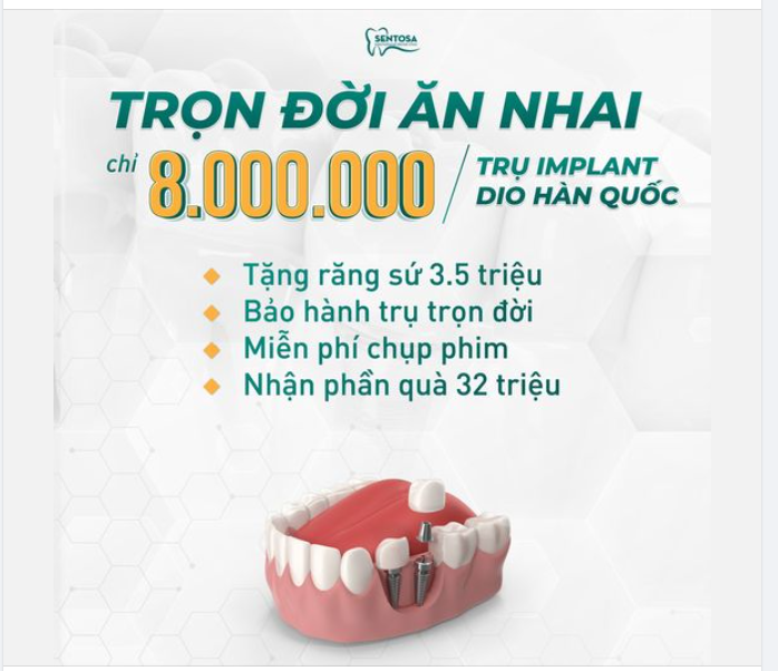 TRỌN ĐỜI ĂN NHAI CHỈ 8.000.000đ/TRỤ IMPLANT DIO HÀN QUỐC