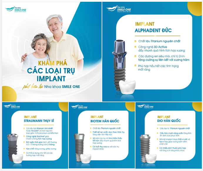 Bạn bị mất răng và muốn trồng răng implant nhưng không biết chọn loại trụ nào. Vậy topic chính là dành riêng cho bạn, hãy cùng khám phá các loại trụ phổ biến tại Nha khoa Smile One nhé!