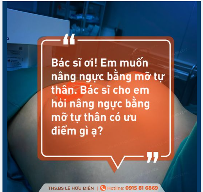 Nâng ngực bằng mỡ tự thân là phương pháp sử dụng mỡ thừa từ các bộ phận trên cơ thể như vùng bụng, đùi, mông… sau đó chiết tách để chọn ra tế bào khỏe mạnh nhất cấy vào bầu ngực.