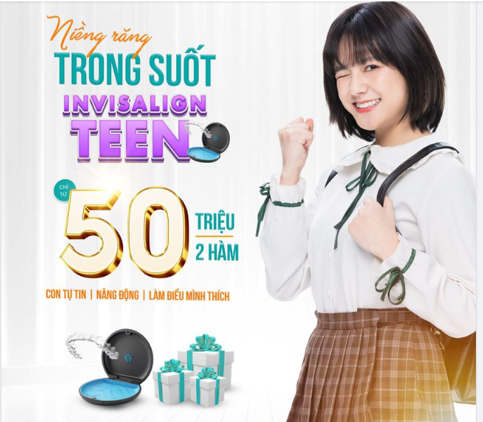 NIỀNG RĂNG TRONG SUỐT INVISALIGN TEEN CHỈ TỪ 50 TRIỆU/2 HÀM