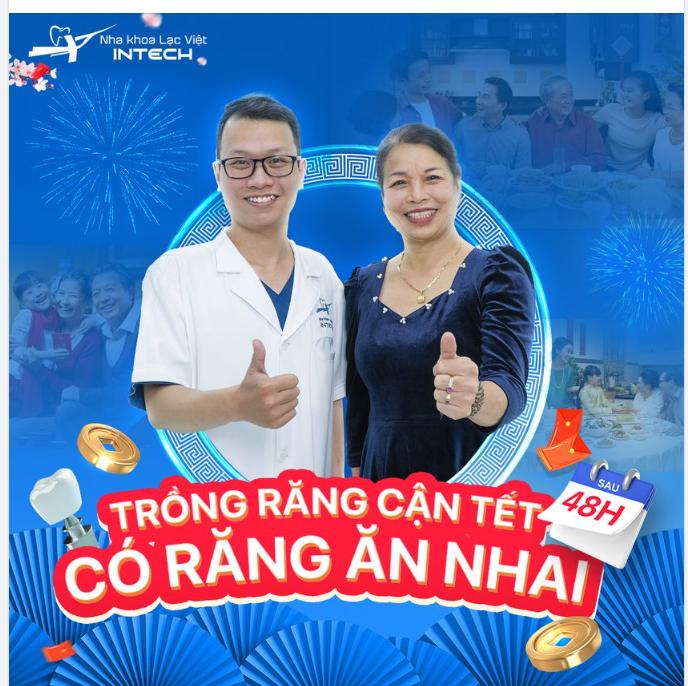 TRỒNG RĂNG IMPLANT CẬN TẾT, CÓ RĂNG ĂN NHAI SAU 48H