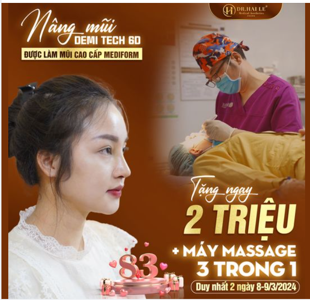 Nâng mũi Demi Tech 6D chỉ 35tr980 được nâng cấp thẳng lên dáng mũi Mediform trị giá 46tr980