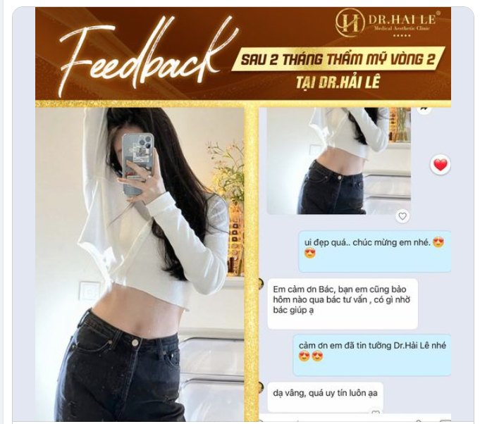 Chị em thấy gì chưa, chị khách đáng yêu sử dụng thành công dịch vụ thẩm mỹ vòng 2 sau 2 tháng tại nhà Dr.Hải Lê đẹp miễn chê!!