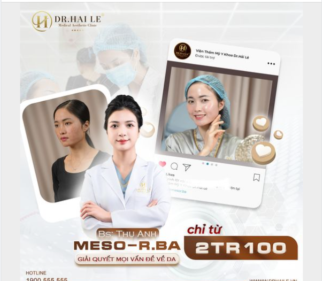 "Rinh" ngay ưu đãi chỉ từ 2tr100/buổi khi cấy Meso-R.BA tại Dr.Hải Lê.