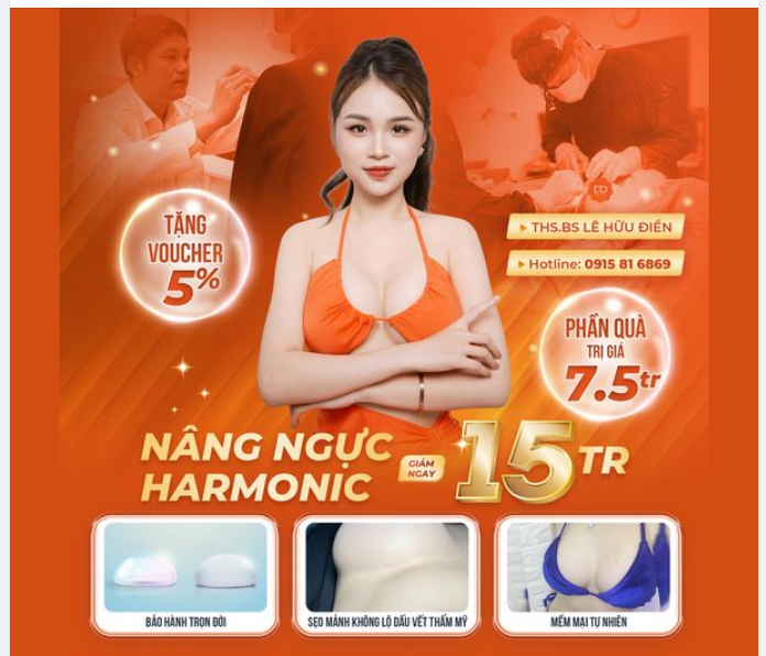 CHỐT LIỀN TAY ƯU ĐÃI NÂNG NGỰC HARMONIC GIẢM NGAY 15TR.