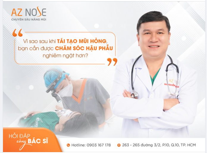 Theo bác sĩ CKI. Nguyễn Hoàng Nam, mũi từng bị hỏng có nhiều t.ổn thương hơn so với mũi "nguyên thủy", cần được chăm sóc hậu phẫu kỹ lưỡng để giúp mô và mạch m.áu bên trong phục hồi tốt hơn.