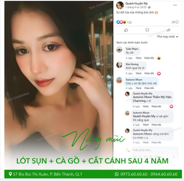 Những bình luận trong bài đăng của nàng khách đã đủ nói lên những suy nghĩ của Charming khi nhìn thấy hình feedback mũi lót sụn kết hợp cà gồ và cắt cánh mũi của nàng khách rồi