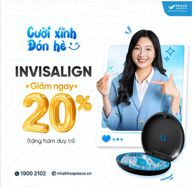 Bạn đã biết Peace Dentistry đang có ưu đãi GIẢM 20% CHO NIỀNG RĂNG INVISALIGN ngay mùa hè này chưa?