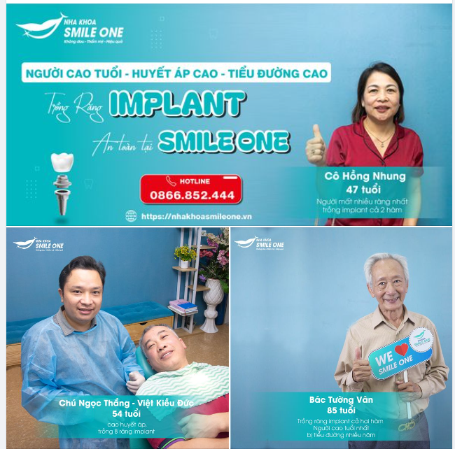 NGƯỜI CAO TUỔI, HUYẾT ÁP CAO, TIỂU ĐƯỜNG CAO TRỒNG RĂNG IMPLANT AN TOÀN TẠI SMILE ONE