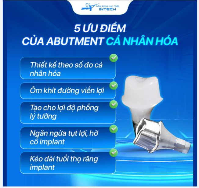 LẠC VIỆT INTECH SỬ DỤNG 100% ABUTMENT CÁ NHÂN HÓA THAY THẾ CHO ABUTMENT BÁN SẴN