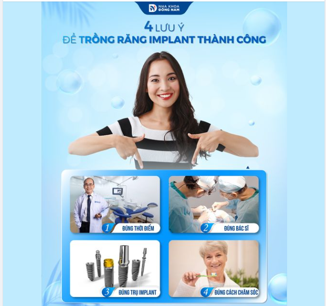 "Ăn nhai như răng thật - Thẩm mỹ hoàn hảo - Sử dụng lâu dài - Tiết kiệm chi phí" là thành công của ca trồng răng Implant.