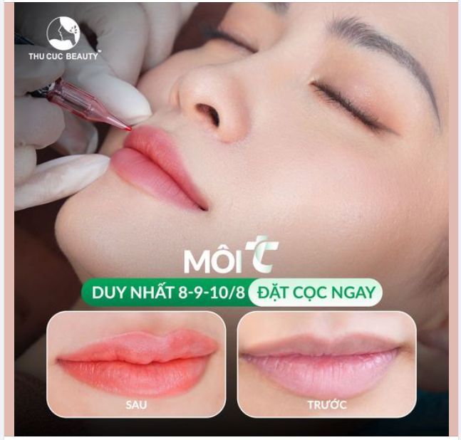 Tháng 8 ưu đãi -50% Phun xăm Môi TC chỉ còn 10 suất