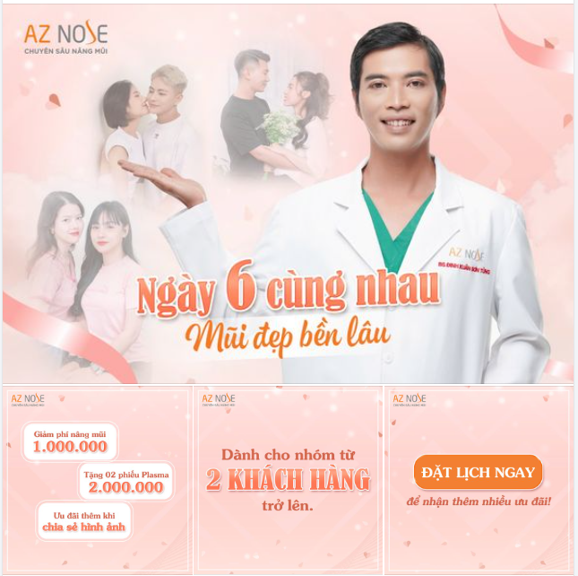 Đừng quên cái hẹn vào ngày 6!! Ưu đãi đến 3 triệu khi nâng mũi cùng người thân.