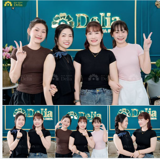 Nụ cười hạnh phúc của hai mẹ và hai con tại Nha khoa Delia.