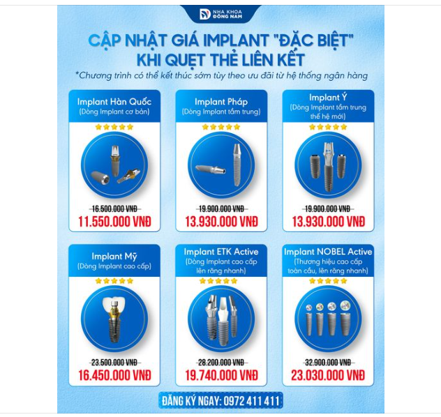 DEAL ĐẬM ĐÀ - QUÀ SỨC KHỎE - GIẢM NGAY 30% TẤT CẢ CÁC LOẠI TRỤ IMPLANT