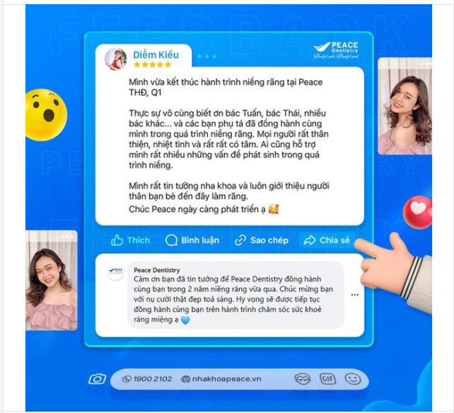 Mỗi ngày trôi qua là mỗi ngày Peace Dentistry nhận được thật nhiều niềm vui khi thấy các bạn ngày càng tự tin hơn với nụ cười mới.