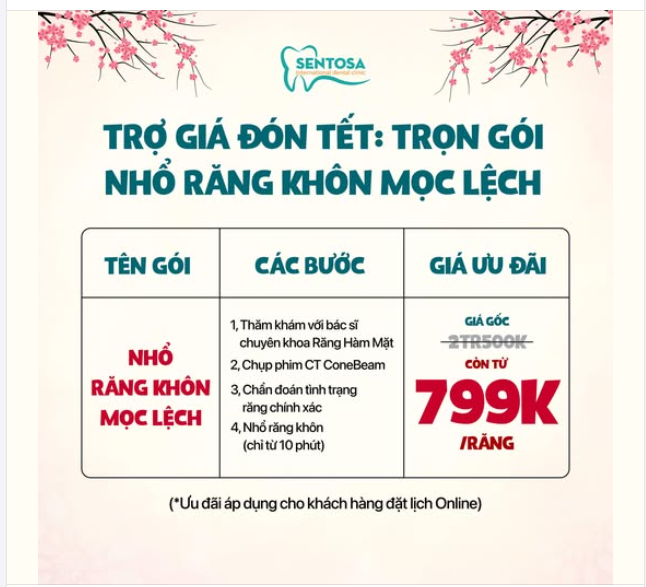 TẠM BIỆT RĂNG KHÔN MỌC LỆCH TRƯỚC TẾT CHỈ VỚI GIÁ TỪ 799K/RĂNG