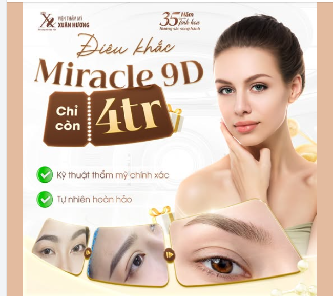 Công nghệ điêu khắc Miracle 9D sử dụng kỹ thuật khắc từng sợi tỉ mỉ, mô phỏng sợi lông mày thật, tạo độ mềm mại và chân thật nhất.
