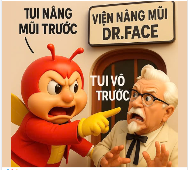 Con ong: "TUI nâng mũi trước!"  Ông già KFC: "MƠ, TUI vô trước!"