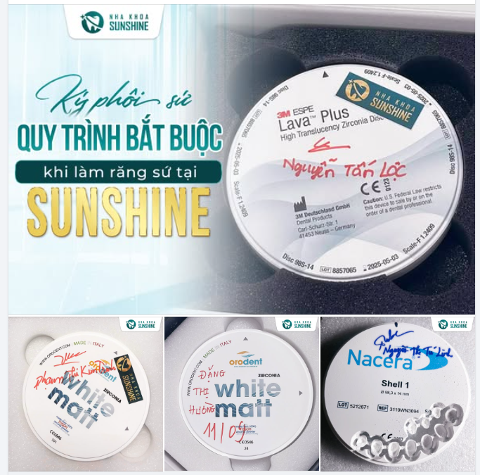 Mỗi khách hàng khi làm răng sứ tại Sunshine đều được ký tên trực tiếp lên phôi sứ.