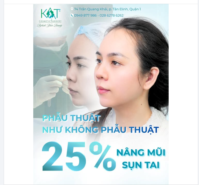Không chỉ riêng nâng mũi sụn giảm 25%, mà hàng loạt phẫu thuật và dịch vụ khác tại KAT Cosmetic Surgery cũng đang trong mùa ưu đãi cực “MẠNH TAY”.
