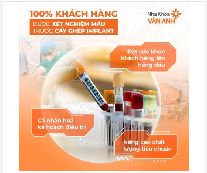 NÂNG CAO TIÊU CHUẨN CHẤT LƯỢNG: 100% khách hàng được xét nghiệm máu trước cấy ghép implant