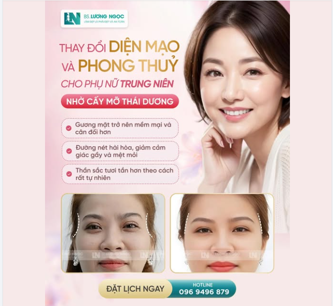 THAY ĐỔI DIỆN MẠO VÀ PHONG THỦY CHO PHỤ NỮ TRUNG NIÊN NHỜ CẤY MỠ THÁI DƯƠNG