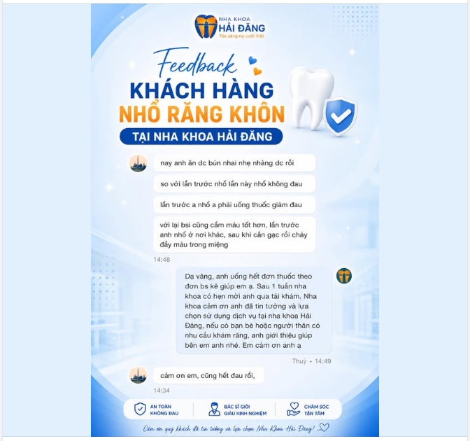 FEEDBACK KHÁCH HÀNG NHỔ RĂNG KHÔN TẠI NHA KHOA HẢI ĐĂNG
