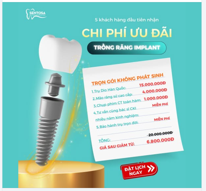 NHẬN NGAY CHI PHÍ TRỒNG RĂNG IMPLANT ƯU ĐÃI CÒN TỪ 6.800.000Đ