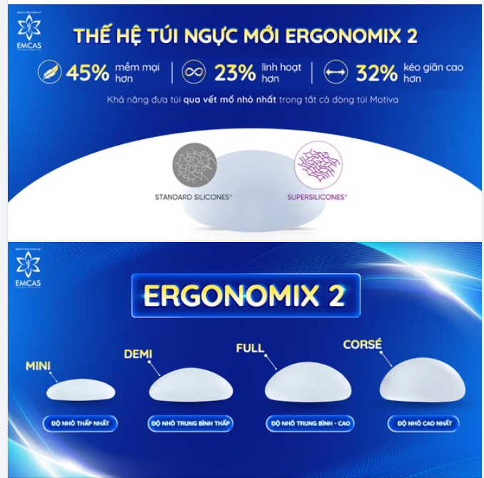 Ergonomix2® là thế hệ mô cấy ngực mới nhất của Motiva, được cải tiến với đặc tính cấu trúc vượt trội, thích nghi với mọi chuyển động linh hoạt của cơ thể, cho kết quả đẹp tự nhiên.