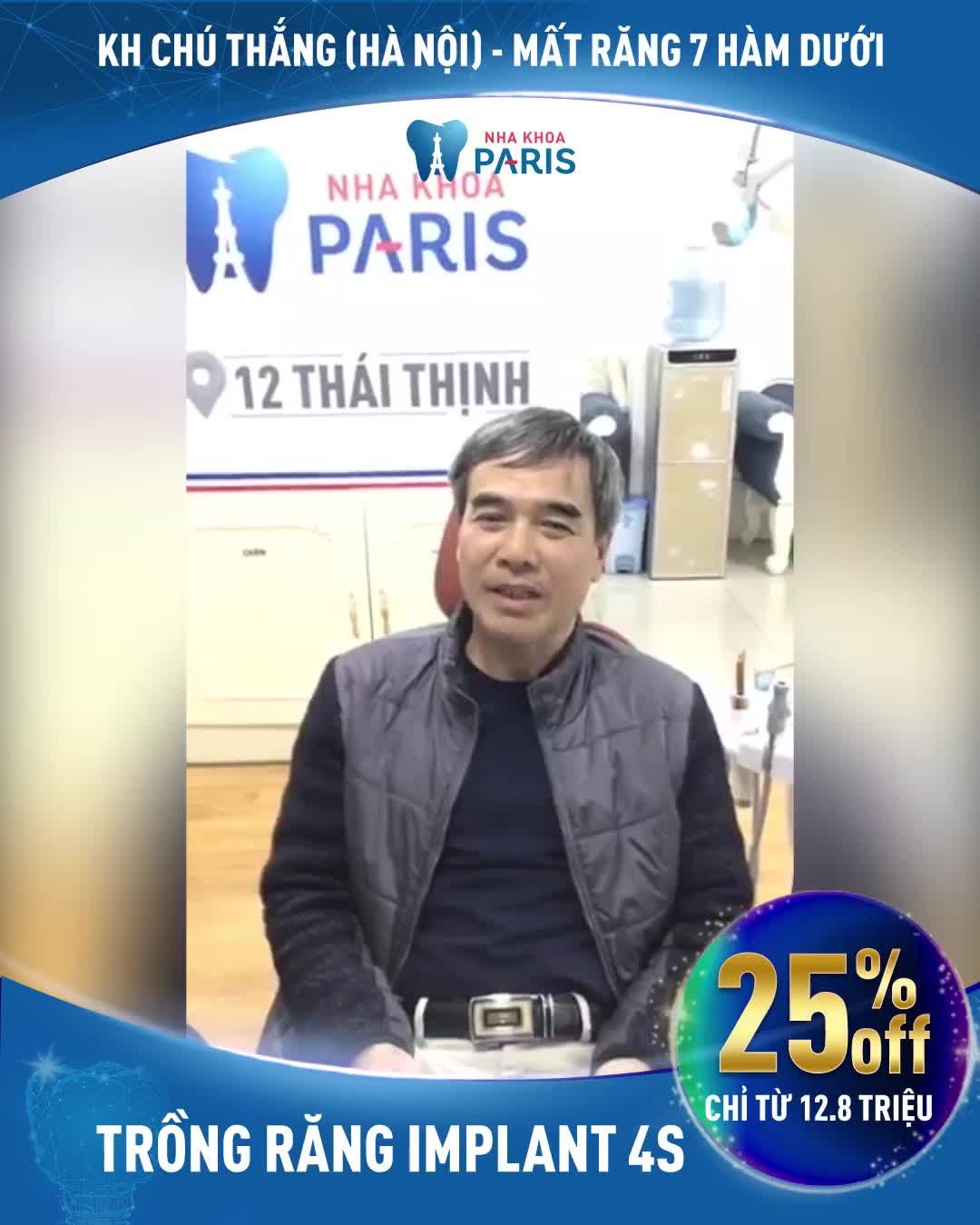 Cảm nhận khách hàng TRỒNG RĂNG IMPLANT tại Nha Khoa Paris Thái Thịnh