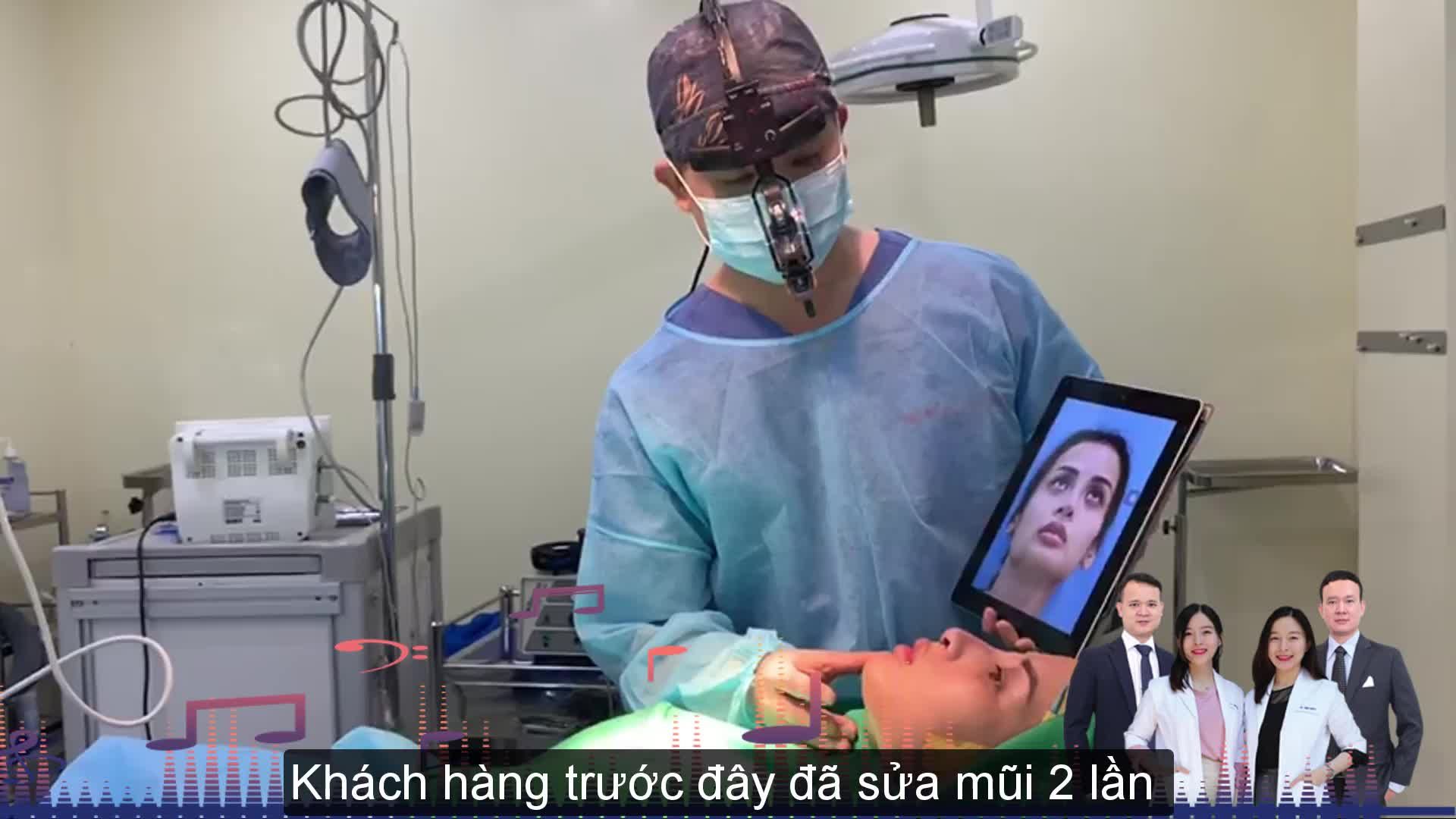 Ca khó ! Khách hàng đã sửa mũi 2 lần nhưng tình trạng mũi bị vẹo hẳn về bên trái. Da khách mỏng nên làm lộ sụn mũi nhiều.